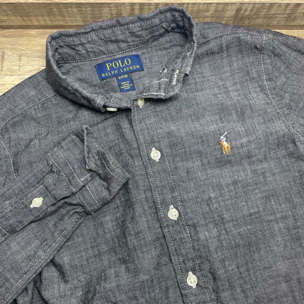 Polo Ralph Lauren Boys Gray Chambray Button Down Shirt Size Small 8 Long Sleeve